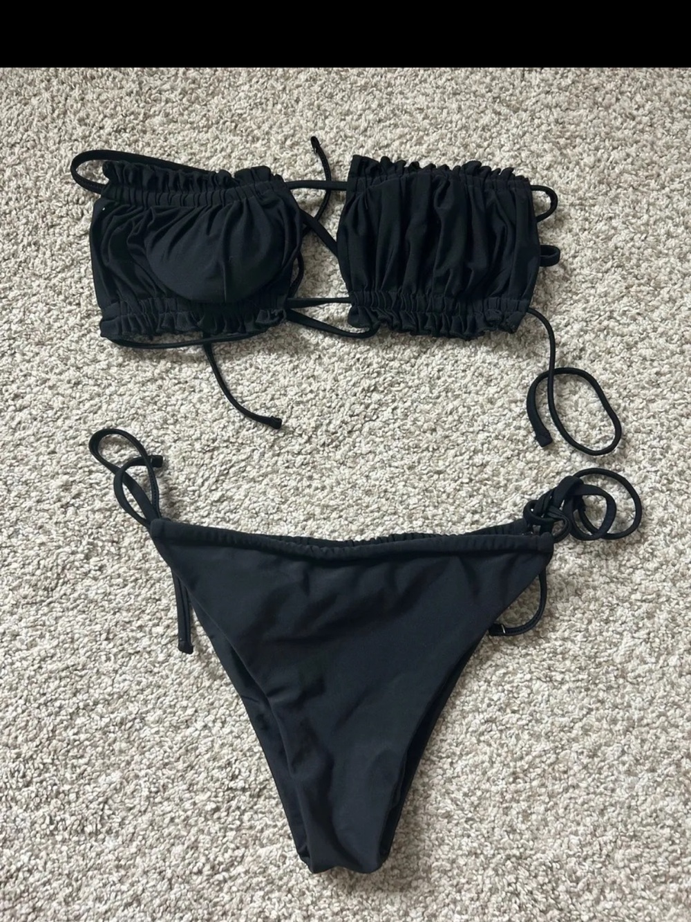 Black Ruched Strap Bikini Set